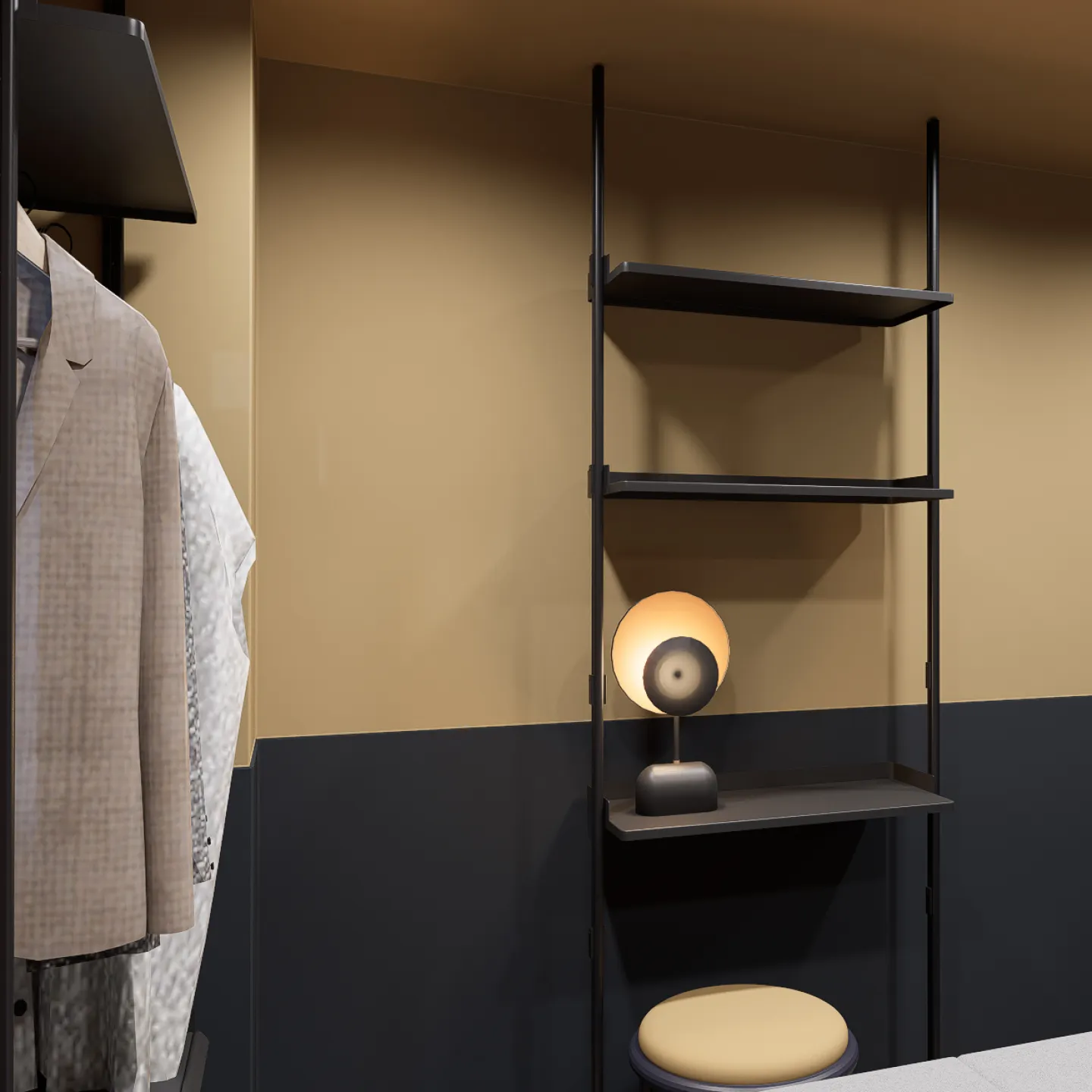A Kabannas Nest room CGI showing the warm and cosy interior as well as storage