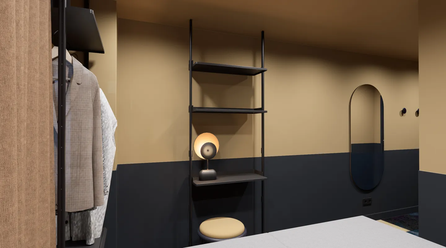A CGI render of the new Kabannas Nest room and its hanging space